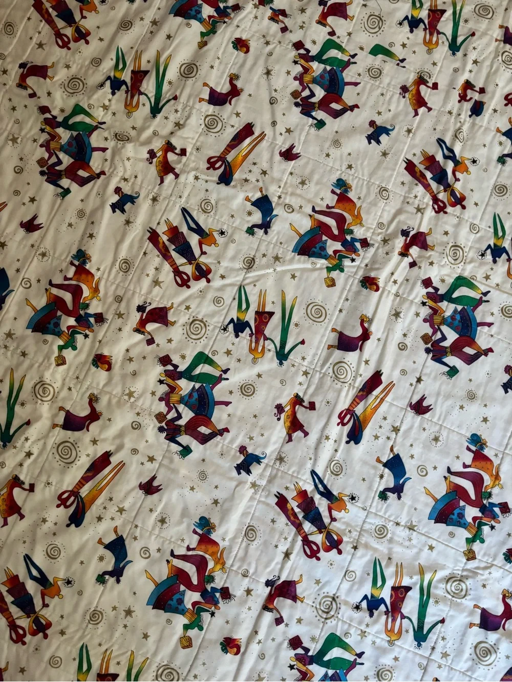 Handmade Laurel Burch Quilt - Patriotic Americana Patchwork Throw 58x58 Cabin